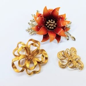 Vintage Jewelry Lot Of 3 Brooches Pins